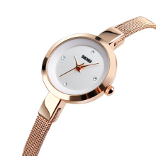 SKMEI 1390 Moda de lujo para mujer Charm Relojes de cuarzo de oro rosa Reloj de pulsera con banda de malla de acero impermeable 3ATM